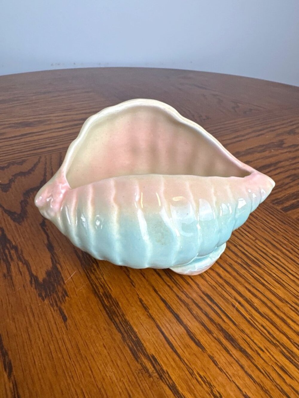 Vintage Ceramic Pink Blue Shawnee Seashell Planter or Business Card Holder